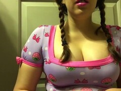 Chubby Brunette Teen with Big Natural Tits Smoking in Pigtails Thumb