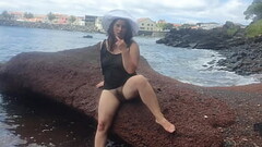 Curvy Lady Dresses up in Sexy Clothes, Masturbates on the Beach and Photoshoot Thumb