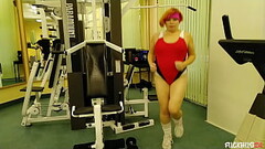 Chubby Russian mature works out with a trainer in the gym Thumb