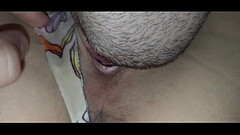 Wet Pussy farting on his tongue close up Thumb