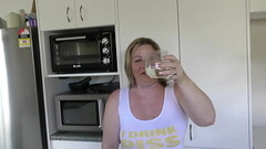 Kiwi piss whore drinks a full glass of her own piss Thumb