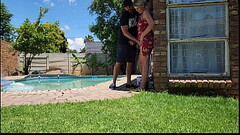 Helping my neighbors wife with her swimming pool,,standing outdoor upskirt fuck Thumb