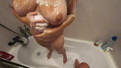 Hot amateur tits fuck in shower. POV close up titsjob from my beauty sexy wife with perfect natural  Thumb