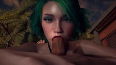 Smoking Hot Girl With Green Hair Gives a Sloppy Blowjob in POV - 3D Porn Thumb