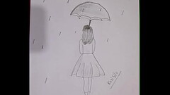 Pencil Sketch Drawing Girl with Umbrella Beautiful with Video Thumb