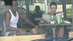 Cheating Wife #4 Part 3 - Hubby films me outside a cafe Upskirt Flashing and having an Interracial a Thumb