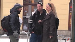 Two hot blondies picking up random guy for fuck with Uma in van Thumb