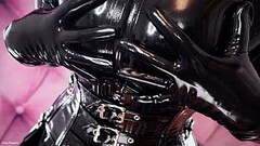 FREE video: latex teasing video - Mistress in rubber - natural tits and shiny catsuit - strap-on tea Thumb