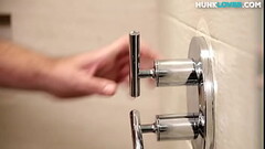 Bearded jock masturbates in close up action after shower Thumb