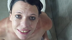 Dumb slut getting a piss and cum facial | Bj | Thumb