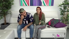 Shy Spanish couple makes their porn debut. She'_s a perfect redhead goddess! Thumb