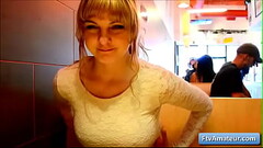 Sexy natural big tit blonde amateur teen Alyssa flash her big boobs in a diner Thumb