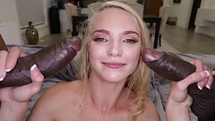 Cute teen sucks and fucks 2 black monster cocks Thumb