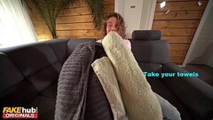 FAKE FAMILY Step Sister and Her Friend Massaged Then Fucked on Couch by Step Brother Thumb