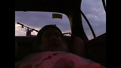 Naked Driver masturbates and ejaculates through a sheet in his car while parked at a truck stop in O Thumb