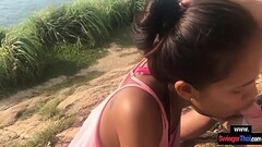 Asian amateur GF gives boyfriend a blowjob in public Thumb