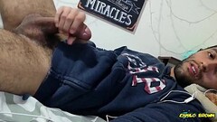 Jerking my big cock with a huge cum shot and eating my cum - Camilo Brown Thumb