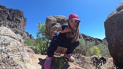 PISS PISS TRAVEL - Young girl tourist peeing in the mountains Gran Canaria. Public Canarias Thumb