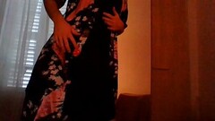 Sexy crossdresser in satin robe and satin nighties masturbating and ejaculating all over satin Thumb