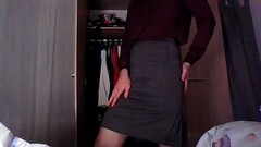 Sexy crossdresser secretary ejaculating just for you in silk and skirt Thumb