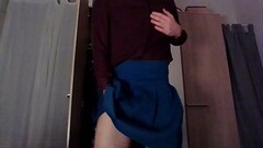 Sexy crossdresser secretary in a hot silk shirt teasing and touching Thumb
