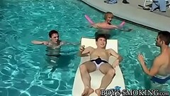 Young analled smokers cum hard in poolside threesome Thumb