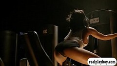 Gorgeous ebony babe with huge juggs enjoying exercises Thumb